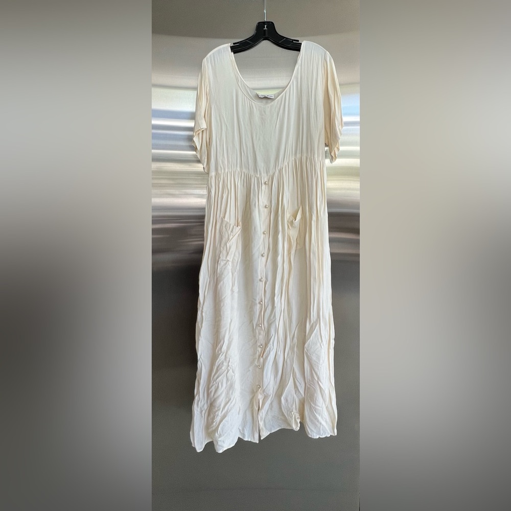 Romantic Creme shift maxi dress with faux pearl button detail